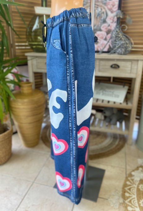 pantalon façon Palazzo effet jeans brut Love coeurs confort +++ du 42 au 52/54