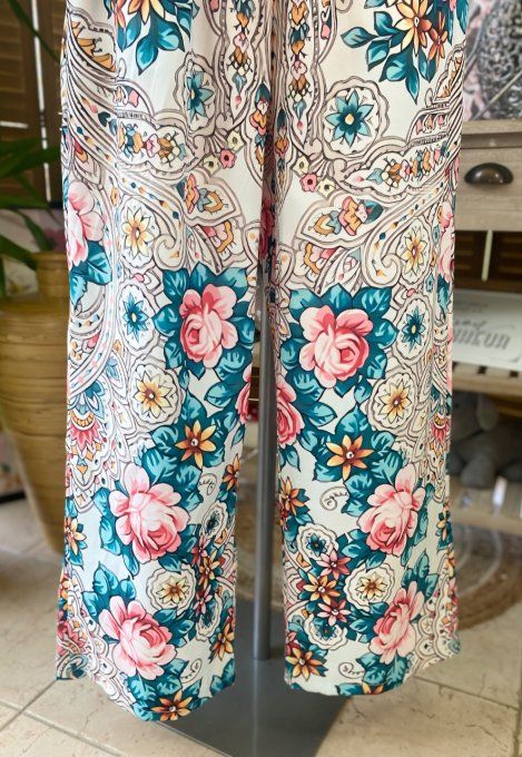 pantalon façon Palazzo crème Fleurs Liberty printanières confort +++ du 42 au 52/54