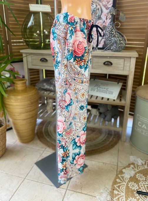 pantalon façon Palazzo crème Fleurs Liberty printanières confort +++ du 42 au 52/54