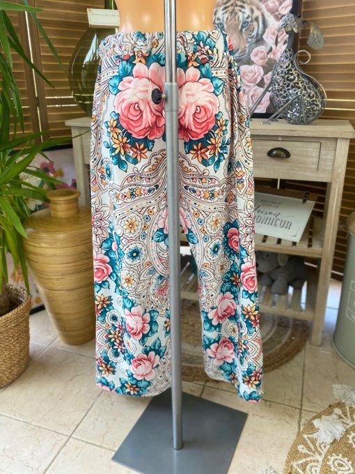 pantalon façon Palazzo crème Fleurs Liberty printanières confort +++ du 42 au 52/54