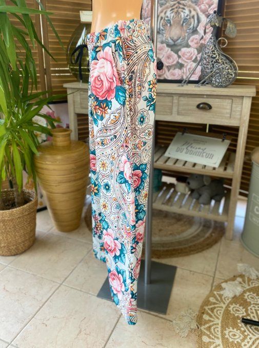 pantalon façon Palazzo crème Fleurs Liberty printanières confort +++ du 42 au 52/54
