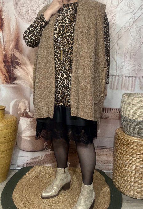 gilet sans manches ample bouclette camel du 40 au 52  