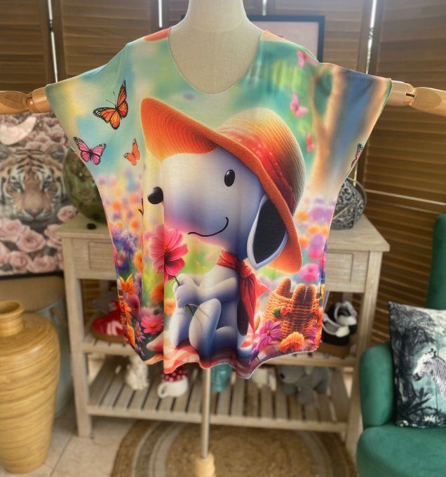 Top fin ample multicolore Snoopy au milieu des Fleurs du 40 au 52 