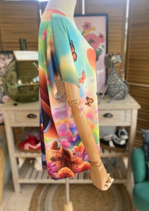 Top fin ample multicolore Snoopy au milieu des Fleurs du 40 au 52 