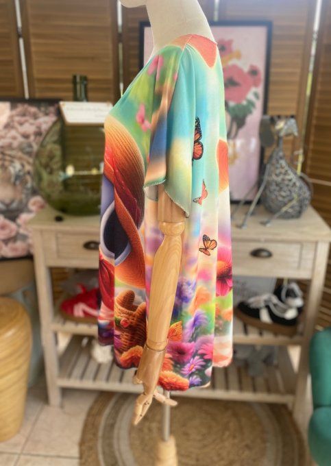 Top fin ample multicolore Snoopy au milieu des Fleurs du 40 au 52 