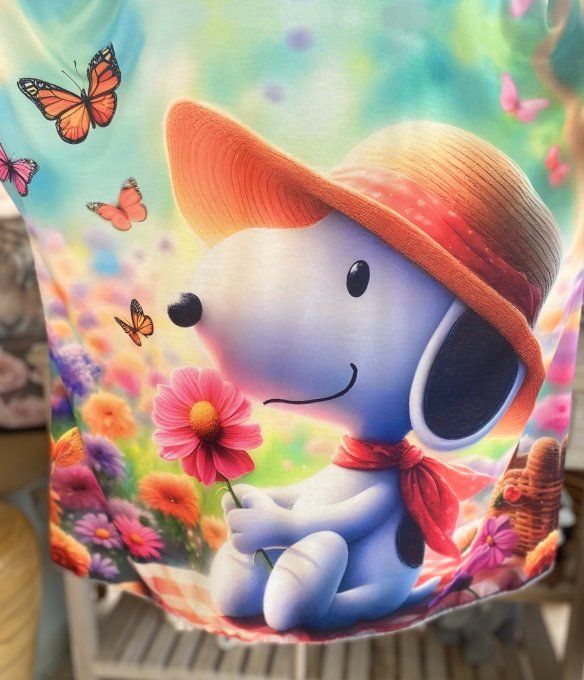 Top fin ample multicolore Snoopy au milieu des Fleurs du 40 au 52 
