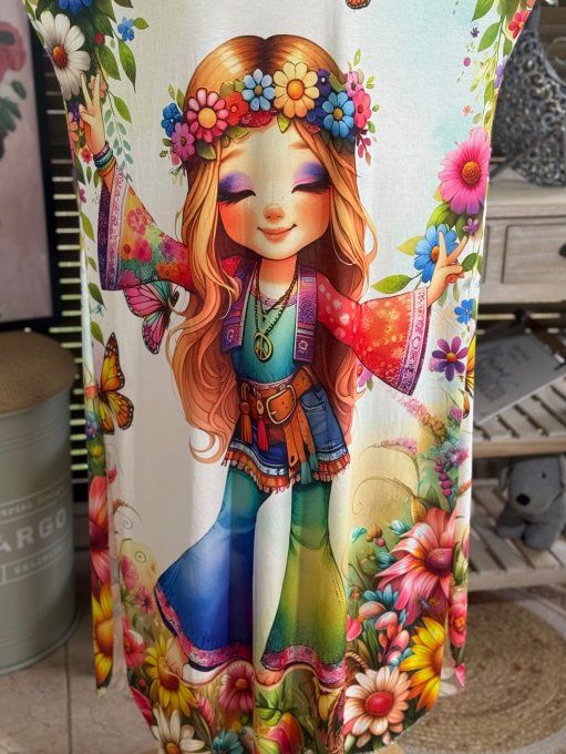 Robe longue multicolore The Hippie Pretty Girl du 40 au 50