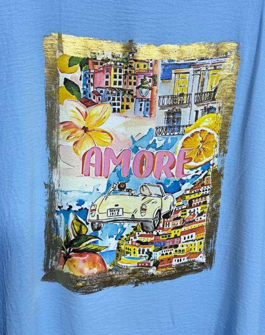 Tunique oversize bleu layette Cinque-Terre Dolce Vita Amore doré or douceur +++ du 42 au 54/56