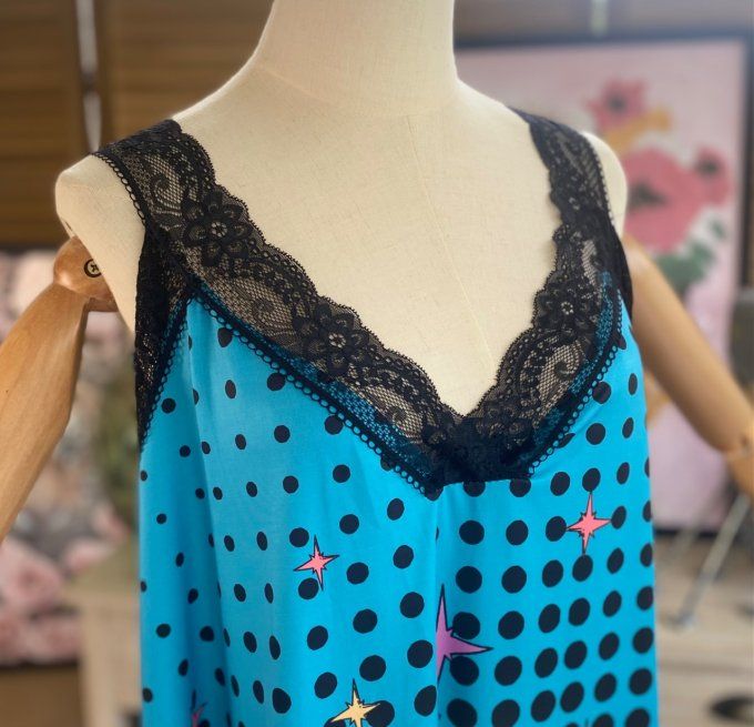 Caraco Débardeur Top trapèze satiné mat & dentelle Snoopy in Love du 40 au 52   