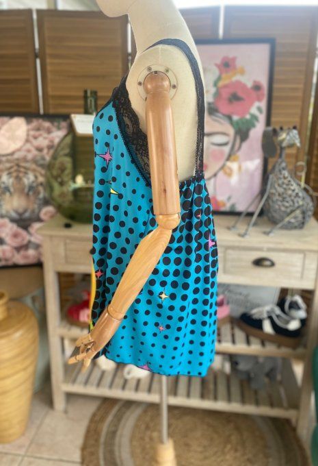 Caraco Débardeur Top trapèze satiné mat & dentelle Snoopy in Love du 40 au 52   