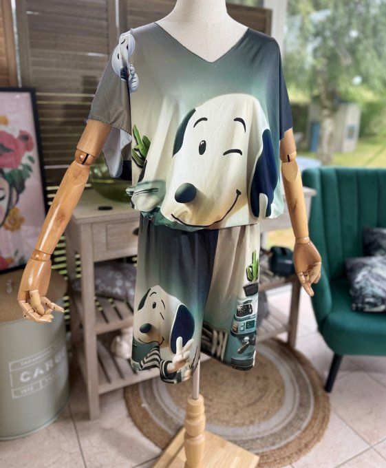 Ensemble short + top multicolore Snoopy cool rétro du 38 au 50/52