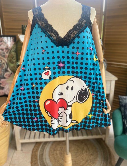 Caraco Débardeur Top trapèze satiné mat & dentelle Snoopy in Love du 40 au 52   