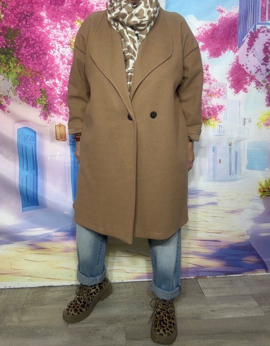 Manteau mi-long oversize Camel réglable 2 boutons douceur +++ du 40 au 50/52 et même + 