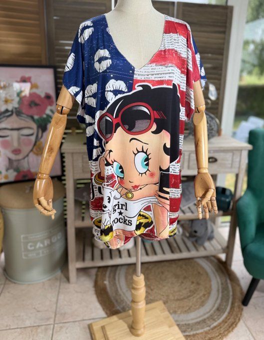 Ensemble short + top Betty Boop Pin Up rétro US Flag du 38 au 50/52 