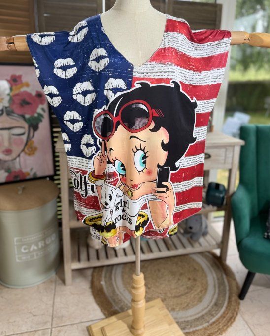 Ensemble short + top Betty Boop Pin Up rétro US Flag du 38 au 50/52 