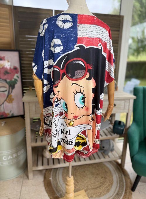 Ensemble short + top Betty Boop Pin Up rétro US Flag du 38 au 50/52 