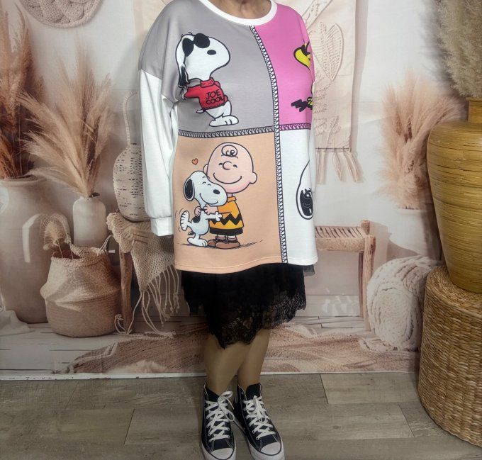 Sweat ample blanc Snoopy and Charlie Brown's friends Peanuts du 38 au 48 