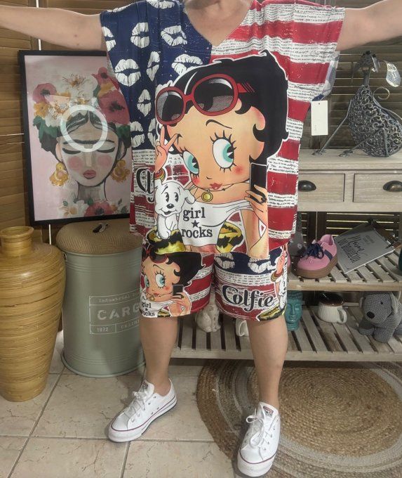 Ensemble short + top Betty Boop Pin Up rétro US Flag du 38 au 50/52 