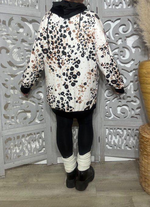 Sweat long à capuche velours fin crème moucheté choco Minnie Mouse Disney Douceur +++ du 40 au 52