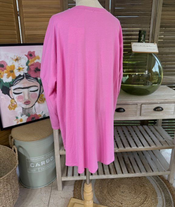 Sweat léger oversize asymétrique rose bonbon My Pretty Teddy Bear du 38 au 48/50