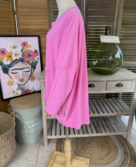 Sweat léger oversize asymétrique rose bonbon My Pretty Teddy Bear du 38 au 48/50