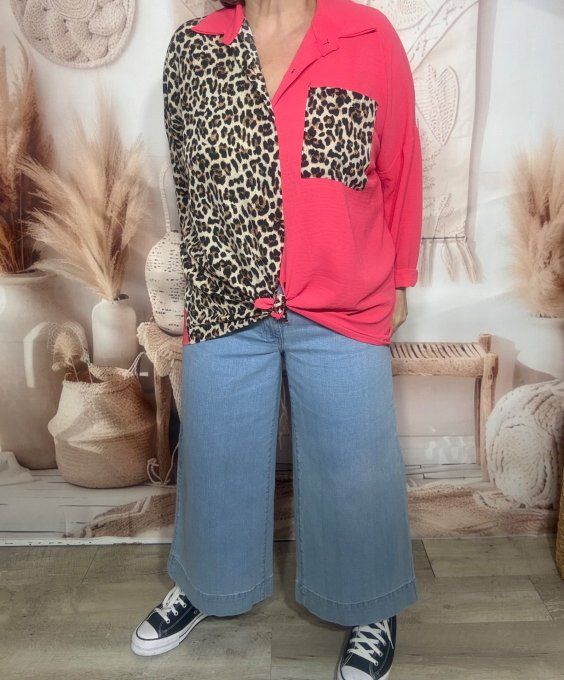 Chemise ample bicolore corail Léopard camel caramel du 40 au 50/52   