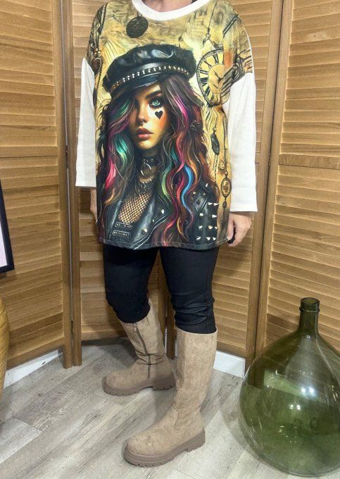 Sweat satiné et velours crème The Rainbow Tattoo Girl  du 40 au 50 