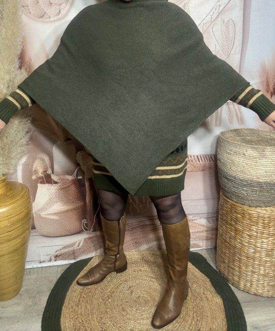 Poncho long ou Chauffe-épaules SANS LAINE Kaki douceur ++++ du 34 au 48/50