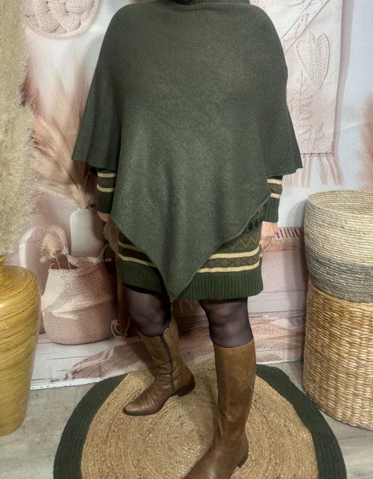 Poncho long ou Chauffe-épaules SANS LAINE Kaki douceur ++++ du 34 au 48/50