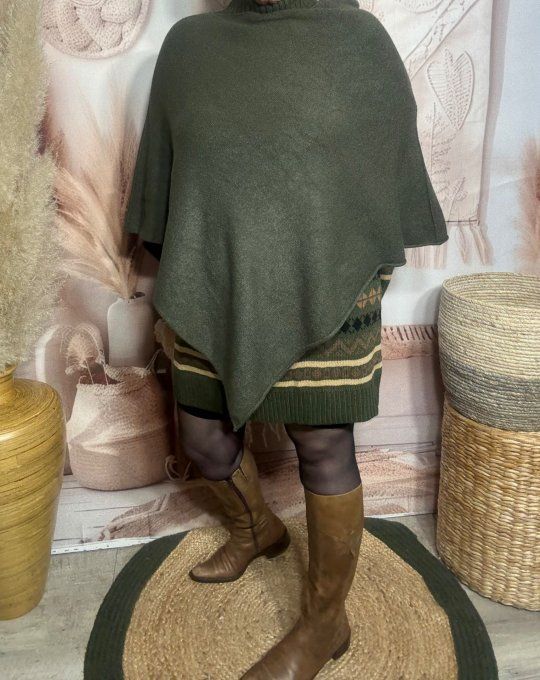 Poncho long ou Chauffe-épaules SANS LAINE Kaki douceur ++++ du 34 au 48/50
