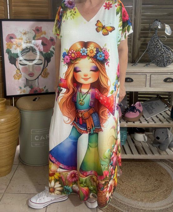 Robe longue multicolore The Hippie Pretty Girl du 40 au 50