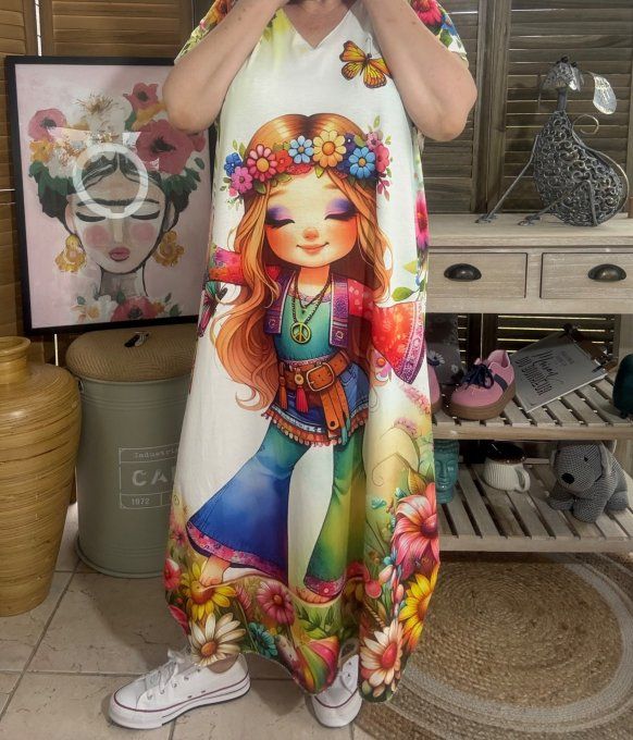 Robe longue multicolore The Hippie Pretty Girl du 40 au 50