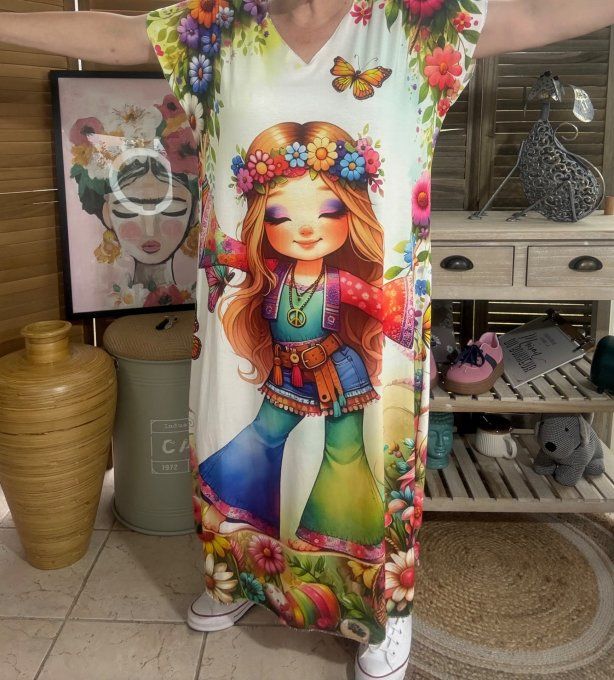 Robe longue multicolore The Hippie Pretty Girl du 40 au 50