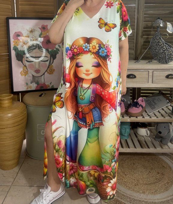 Robe longue multicolore The Hippie Pretty Girl du 40 au 50