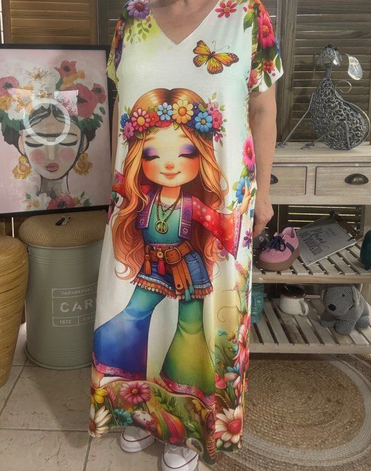 Robe longue multicolore The Hippie Pretty Girl du 40 au 50