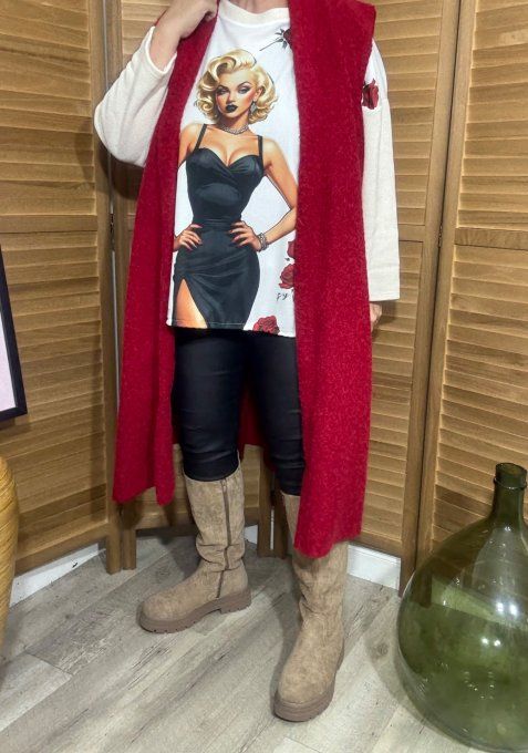 Sweat satiné et velours crème Marylin Monroe Red Hearts du 40 au 50 