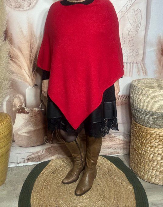 Poncho long ou Chauffe-épaules SANS LAINE rouge douceur ++++ du 34 au 48/50