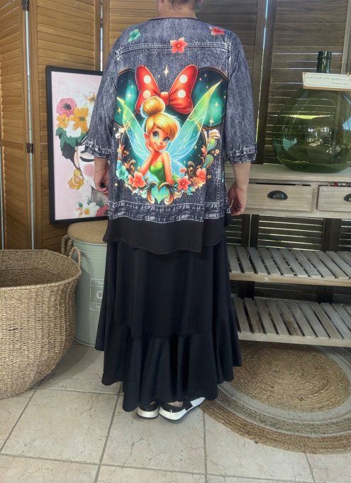 Top trapèze effet veste en jeans grisé brut La Fée Clochette du 40 au 52/54 