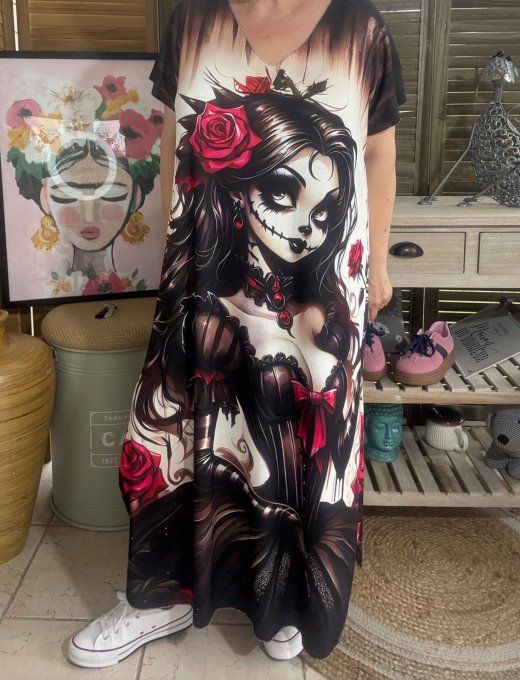 Robe longue noire The Tattoo Catarina Gothic Girl du 40 au 50