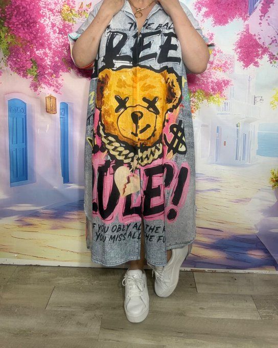 Robe longue oversize lin manches courtes effet jeans Teddy Bear du 42 au 52
