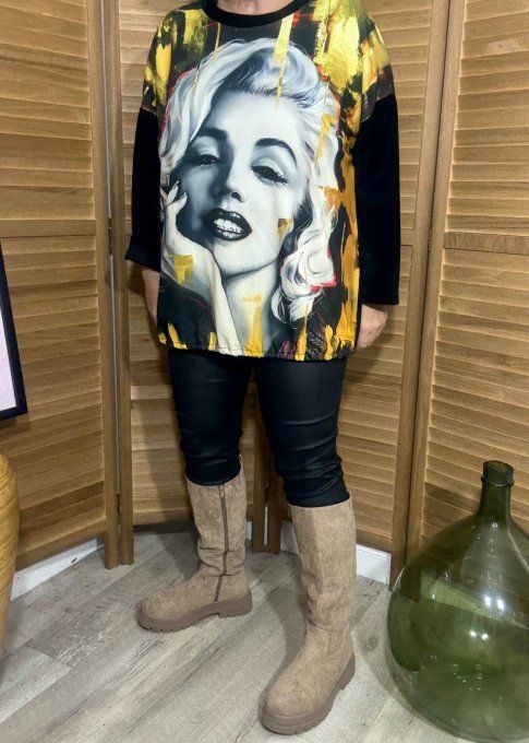 Sweat satiné et velours noir Marylin Monroe Rétro Pin Up du 40 au 50  