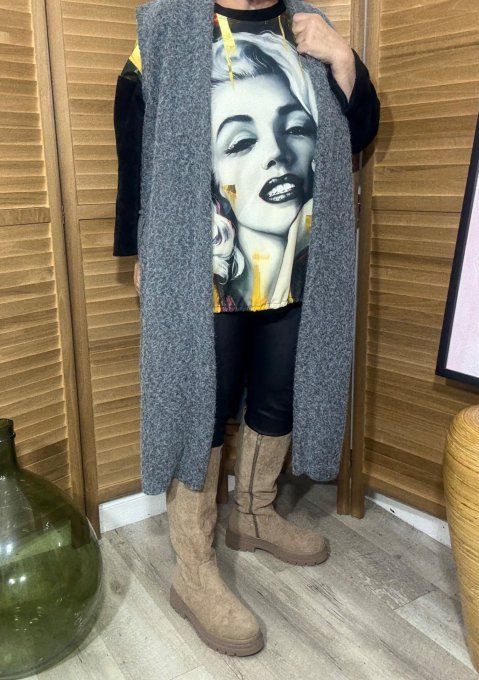 Sweat satiné et velours noir Marylin Monroe Rétro Pin Up du 40 au 50  