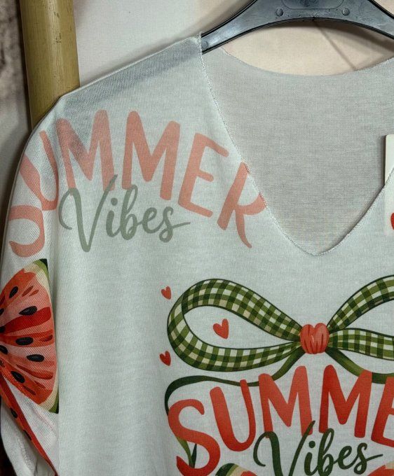 Top ample blanc Summer Vibes Pastèque Lurex argenté du 40 au 48/50
