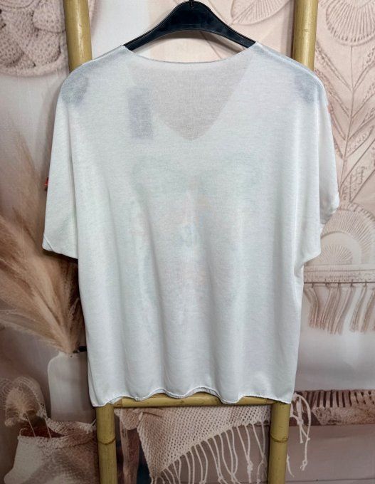 Top ample blanc Summer Vibes Pastèque Lurex argenté du 40 au 48/50