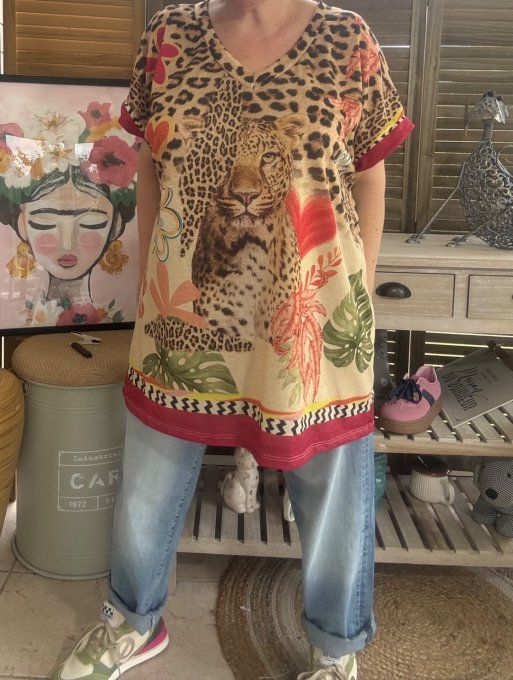 Top ample lurex pailleté doré Le Guépard dans la Savane du 40 au 52