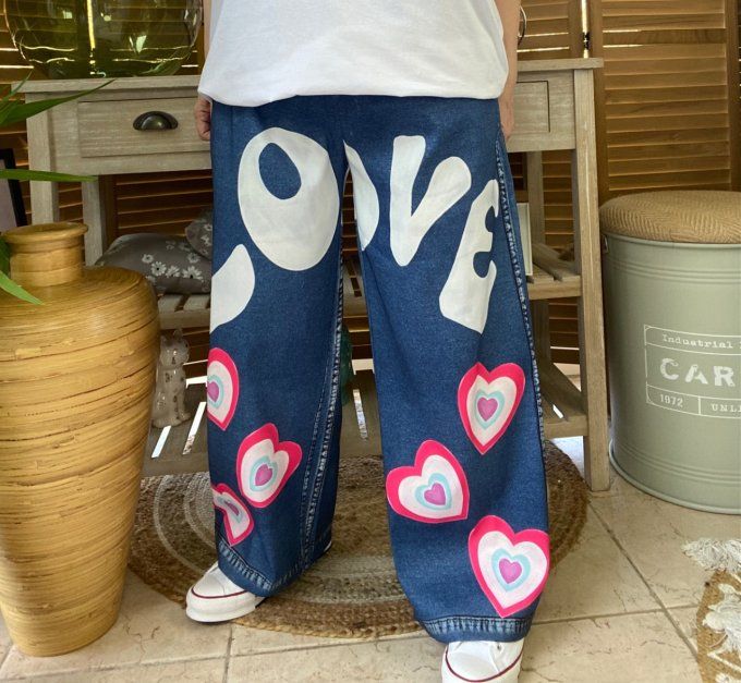 pantalon façon Palazzo effet jeans brut Love coeurs confort +++ du 42 au 52/54
