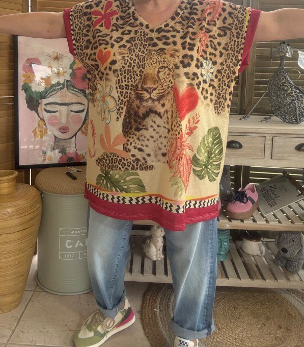 Top ample lurex pailleté doré Le Guépard dans la Savane du 40 au 52