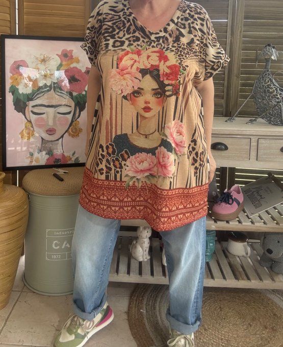 Top ample lurex pailleté doré Frida Kahlo Esprit Années Folles du 40 au 52