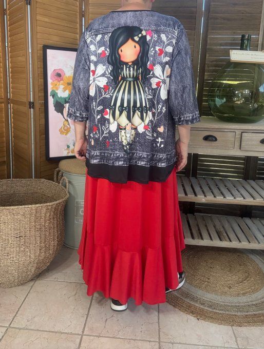 Top trapèze effet veste en jeans grisé brut La Fillette Gorjuss du 40 au 52/54