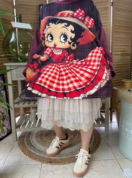 Sweat ample Lie de Vin carreaux Betty Boop Country Girl du 40 au 50/52